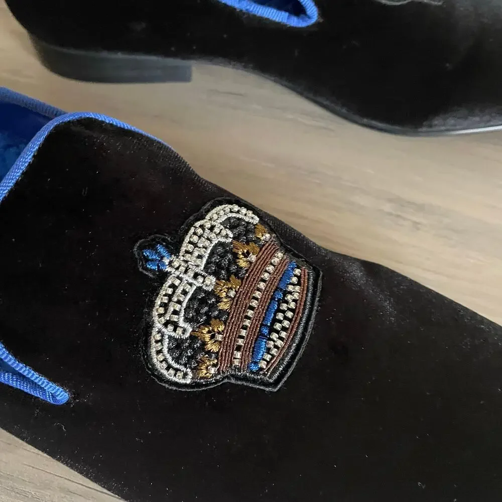 Steve Madden P-Flavio Crown Velvet Loafers Men’s 11 Black Blue Smoking Slipper